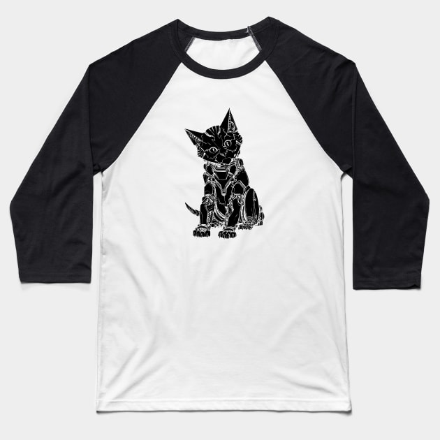 Robot Cat (black shape) Baseball T-Shirt by WhiskeyMech